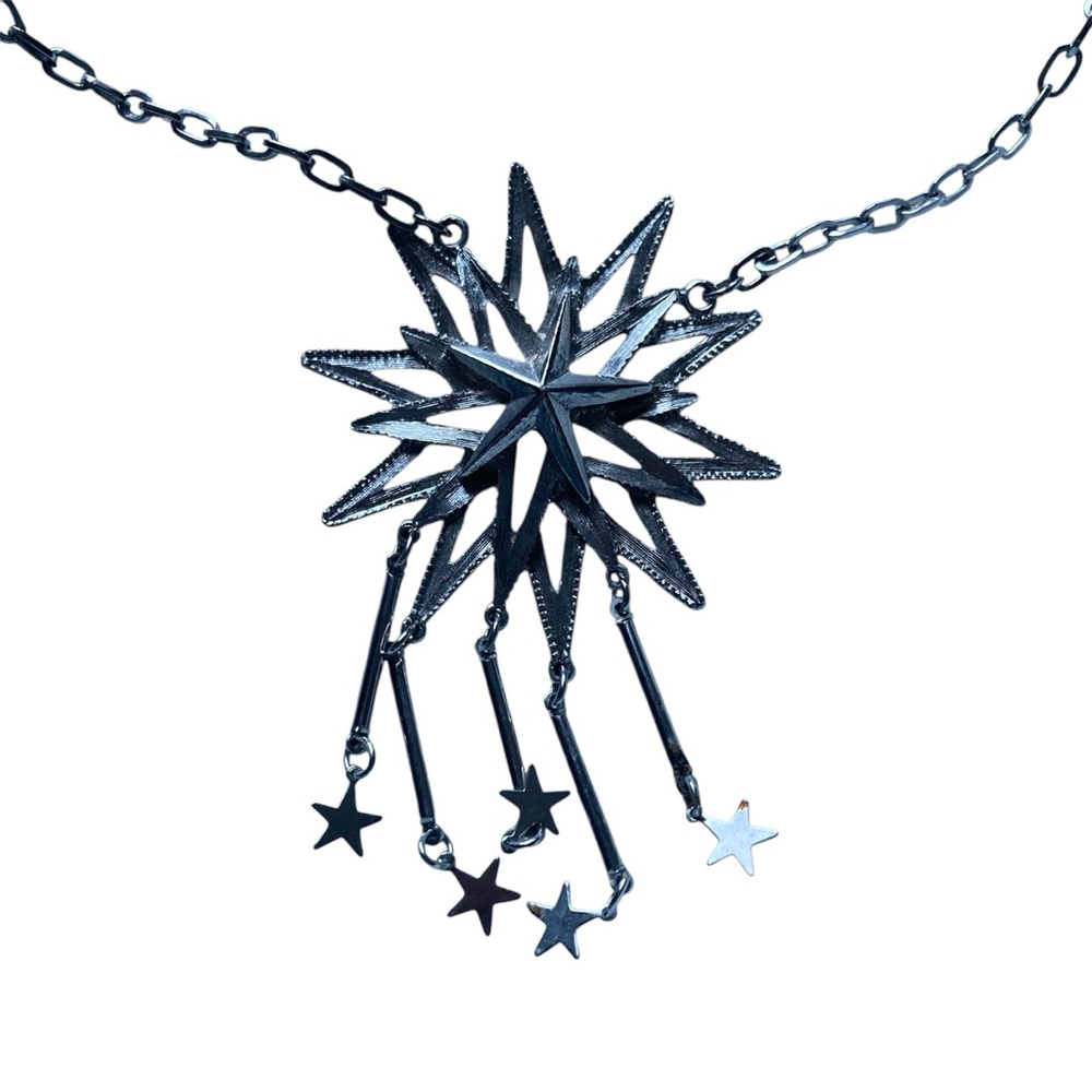 Lisner mid-century starburst silver tone chain necklace vintage